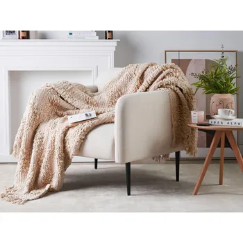 deka Deka růžová bavlna a akryl přikrývka 150 x 200 cm pletený přehoz se střapci Beliani