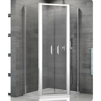 ROZBALENO TOP52 - pětiúhelníkový kout s dvoukřídlými dveřmi 90x90 cm, vstup 50,8 cm, rám elox, sklo čiré VÝPRODEJ TOP5260900107