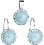 Sada šperků s krystaly Swarovski náušnice a přívěsek se světle modrou matnou perlou kulaté 39091.3