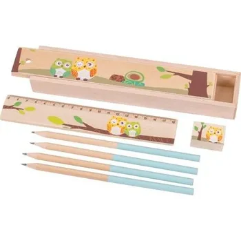 Penál Bigjigs Toys dřevěný penál sovičky 1ks modrá