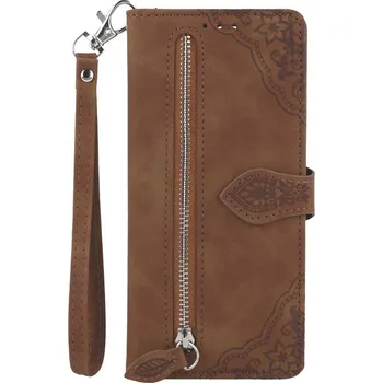 Pouzdro na mobilní telefon Pouzdro Xiaomi Redmi Note 13 knížkové se zipem hnědé (kryt neboli obal na Xiaomi Redmi Note 13)