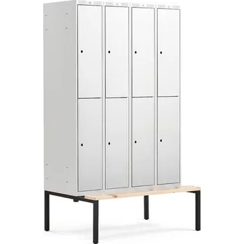 Šatní skříň Boxová šatní skříň CLASSIC, s lavicí, 4 sekce, 8 boxů, 2120x1200x550 mm, šedé dveře