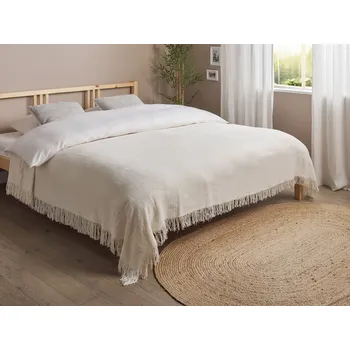 přikrývka Bavlněná přikrývka krémově bílá 200 x 220 cm přikrývka na postel se střapci klasický design ložnice Beliani