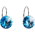 Stříbrné náušnice visací s krystaly Swarovski modré kulaté 31106.3 aquamarine