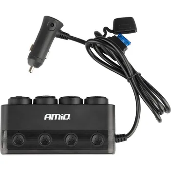 Amio Rozbočovač do auta 4x 12/24V | 1x USB QC3.0 | 1x USB-C PD30W