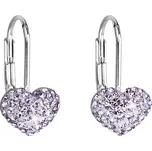 Stříbrné náušnice visací s krystaly Swarovski fialové srdce 31125.3