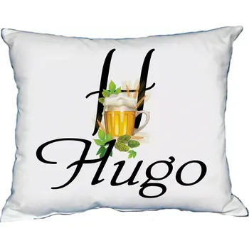 Dekorativní polštářek Polštář s pánským jménem HUGO Bílý (polštářek pánské jméno )
