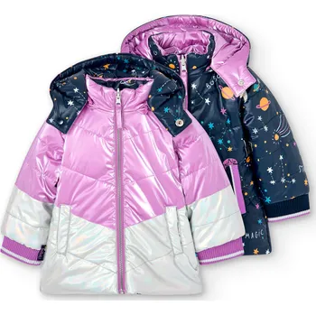 Dívčí bunda Boboli Zimní bunda oboustranná, lila, stříbrná barva, vesmír,holka,Boboli Velikosti: 92