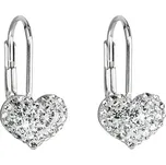 Stříbrné náušnice visací s krystaly Swarovski bílé srdce 31125.1