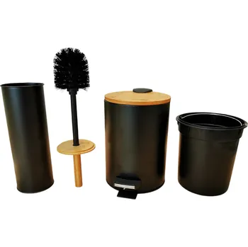 WC sada koš odpadkový BAMBOO 3l černý+kartáč (SOFT CLOSE)
