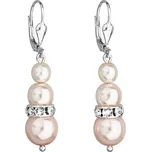 Stříbrné náušnice visací se syntetickými perlami a krystaly Swarovski růžové kulaté 31150.3