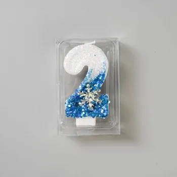 Dortová svíčka Dortisimo Svíčka bílo-modrá se sněhovou vločkou Frozen číslo 2