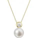 Zlatý 14 karátový náhrdelník s bílou říční perlou a briliantem 92PB00045