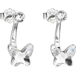 Stříbrné náušnice dvojité s krystaly Swarovski bílý motýl 31247.1