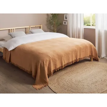 přikrývka Bavlněná přikrývka hnědá 220 x 240 cm přikrývka na postel se střapci klasický design ložnice Beliani