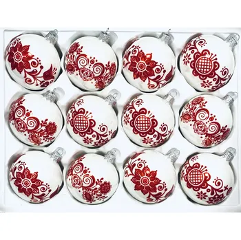 Vánoční ozdoba Irisa Vánoční ozdoby DITA bílé koule s dekorem cibulák 7 cm, SET 12 ks Velikost: 7 cm, Balení: 12ks, Barva: bílá