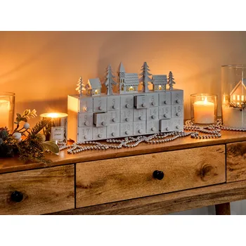 Vánoční dekorace Vánoční dekorace bílá MDF LED světla adventní kalendář moderní dekorace Beliani