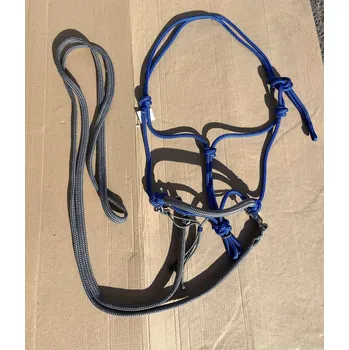 Sedlářská výroba Provazová ohlávka jezdecká s otěžemi, Šedomodrá FULL