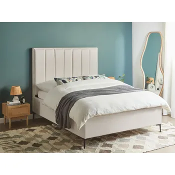 Ložnice Postel krémově bílá buklé čalounění dvoulůžková s úložným prostorem čalouněná 140 x 200 cm černé nohy Beliani