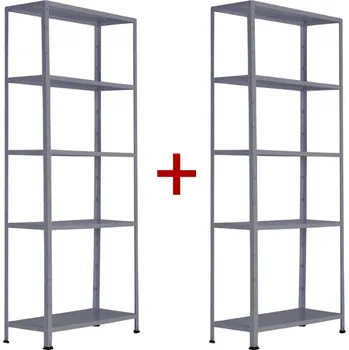 Dílenský regál Policový regál 1+1 ZDARMA, 1760x750x300 mm, 5 polic, nosnost police 75 kg, RAL 7031