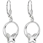 Stříbrné náušnice visací s krystaly Swarovski bílý motýl 31248.1