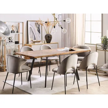 Jídelní stůl, barva světlého dřeva, černé kovové nohy z MDF s prodloužením rozkládací 140/180 x 90 cm, tradiční Beliani