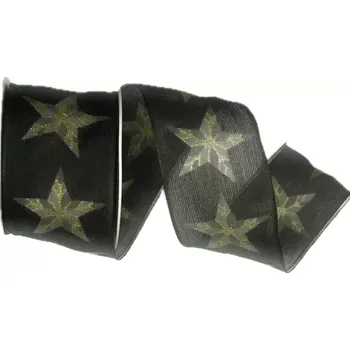 Stuha Vánoční stuha NATURAL STAR BLACK černá 40mm x 2m (13,-Kč/m) (Vánoční stuha bavlněná, černá, oboustranná, průsvitná, s drátkem v lemu)