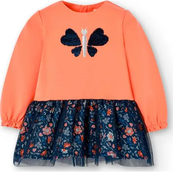 Dívčí šaty Šaty oranžovo modré barvy, motýl, dlouhý rukáv, Boboli Velikosti: 98