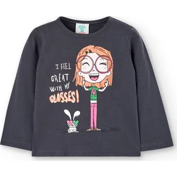 Chlapecké tričko Tričko s holčičkou, tmavě šedá barva, dlouhý rukáv, Boboli Velikosti: 128