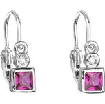 Stříbrné dětské náušnice visací se zirkonem růžová kostička 11172.3