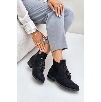 Dámské kozačky Zateplené Nízké Boty S Dekorací Na Zip S.Barski HY42-715 Barva: Černá, Velikost: 37