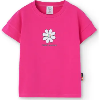 Dívčí tričko Tričko malinové barvy s kytkou, krátký rukáv, dívka, Boboli Velikosti: 110