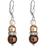 Stříbrné náušnice visací se syntetickými perlami a krystaly Swarovski hnědé kulaté 31150.3