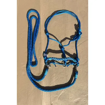 Sedlářská výroba Provazová ohlávka jezdecká s otěžemi, Modrá FULL