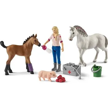 Dřevěná hračka SCHLEICH Farm World® 42486 Návštěva lékaře u klisny a hříběte