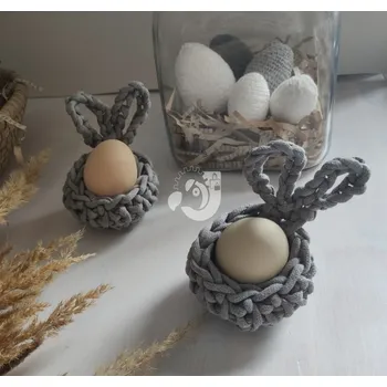 Velikonoční dekorace Háčkovaný košíček na vajíčko šedý