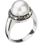 Stříbrný prsten s šedými krystaly Swarovski a bílou perlou 35021.3 Velikost: 52 (průměr 16,6 mm)