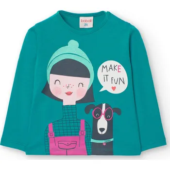 Dívčí tričko Triko dlouhý rukáv, modrozelená barva, holčička, Boboli Velikosti: 116