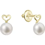 Zlaté 14 karátové náušnice pecky žluté zlato srdíčko s bílou říční perlou 91P00048