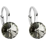 Stříbrné náušnice visací s krystaly Swarovski černé kulaté 31229.3