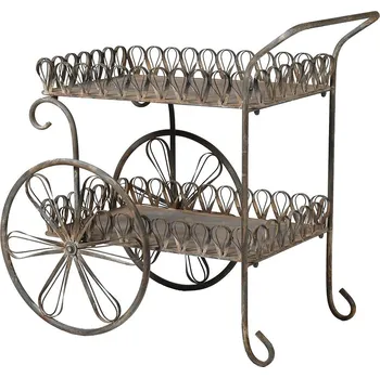 Servírovací stolek Kovový dvoupatrový vozík Synthe s ozdobnými okraji 89cm