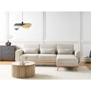 Pohovka Rohová pohovka světle béžová 3místná polyesterové čalounění levostranná dřevěné nohy polštáře moderní design Beliani