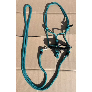 Sedlářská výroba Provazová ohlávka jezdecká s otěžemi, Tyrkysová Velikost: COB