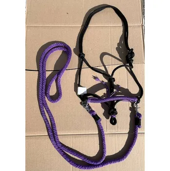 Sedlářská výroba Provazová ohlávka jezdecká s otěžemi, Fialová Velikost: FULL