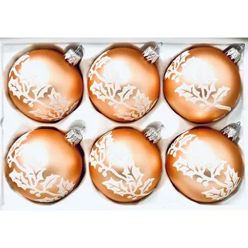 Vánoční ozdoba Irisa Sada vánočních ozdob – Oranžová elegance s cesmínovým dekorem (Sada 6 ks, Velikost 7 cm) Velikost: 7 cm, Balení: 6ks, Barva: oranžová