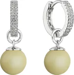 Stříbrné visací náušnice kroužky s pastelově žlutou perlou 31298.3