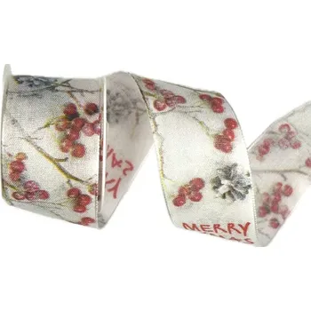 Stuha Stuha vánoční bílá FROZEN FRUITS bílá 40mm x 2m (13,-Kč/m) (Stuha vánoční, taftová, jednostranný fotopotisk, s vlascem v lemu)