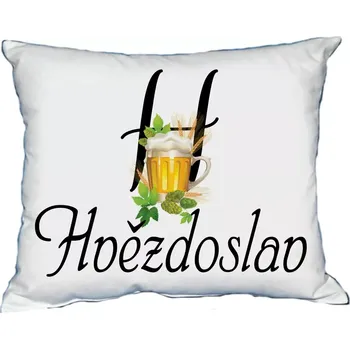 Dekorativní polštářek Polštář s pánským jménem HVĚZDOSLAV Bílý (polštářek pánské jméno )