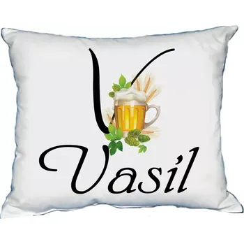 Dekorativní polštářek Polštář s pánským jménem VASIL Bílý (polštář se jménem VASIL)