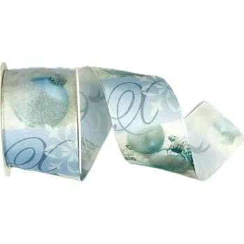 Stuha Stuha vánoční CHRISTMAS DECORATION SILVER modrá 40mm x 2m (15,-Kč/m) (Stuha taftová, jednostranný fotopotisk, s vetkaným vlascem)